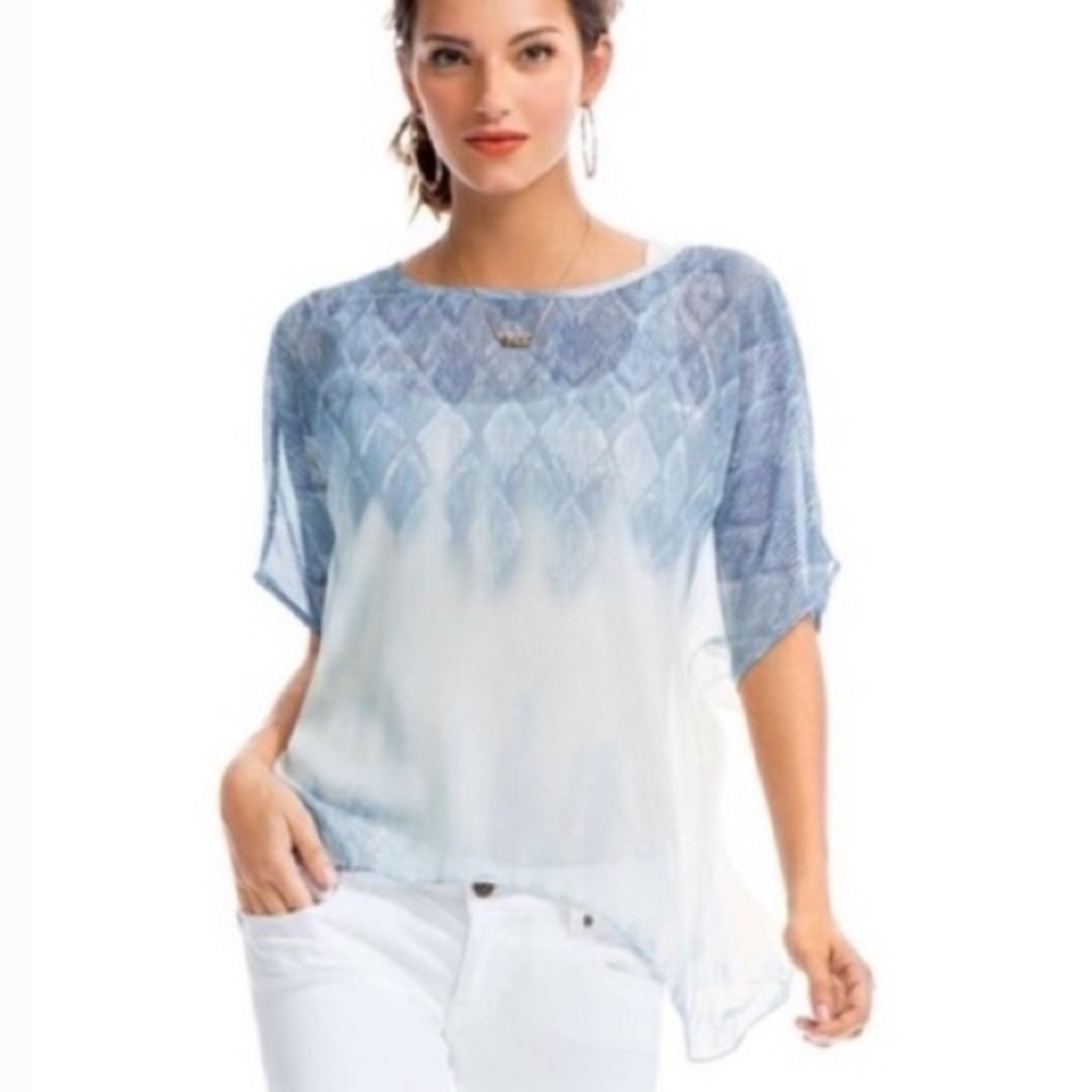 CAbi 781 Fade Out Sheer Blue & White Blouse Size Small